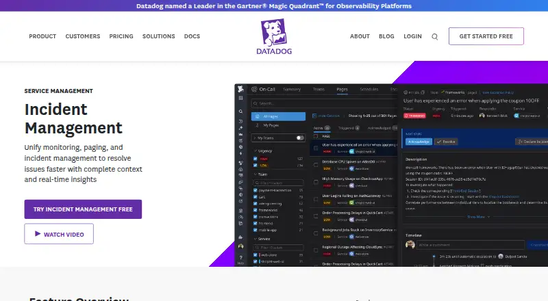 Datadog Incident Management's website