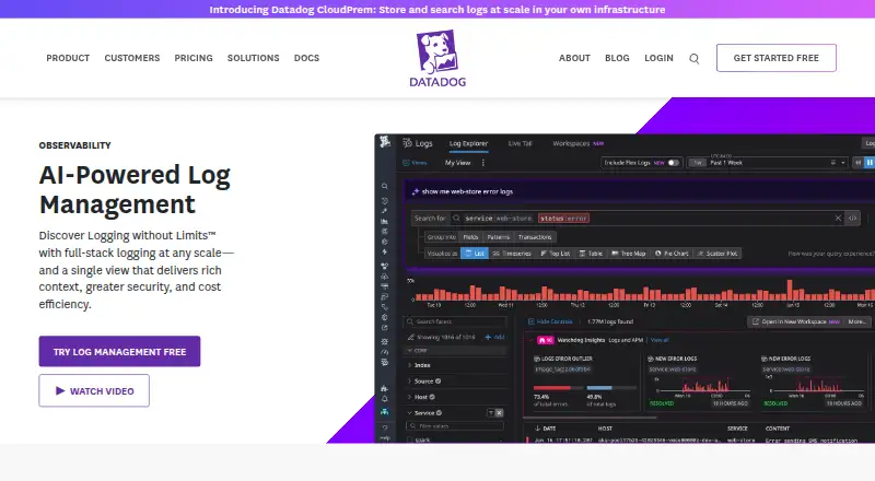 Datadog Logs's website
