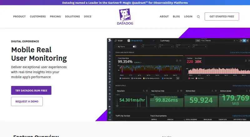 Datadog Mobile RUM's website