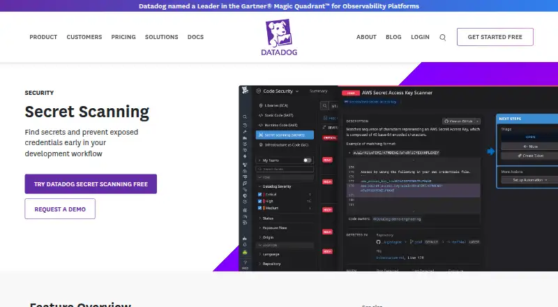 Datadog Secret Scanning's website