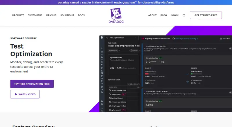 Datadog Test Optimization's website