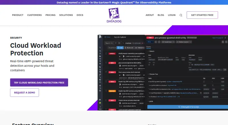 Datadog Cloud Workload Protection's website