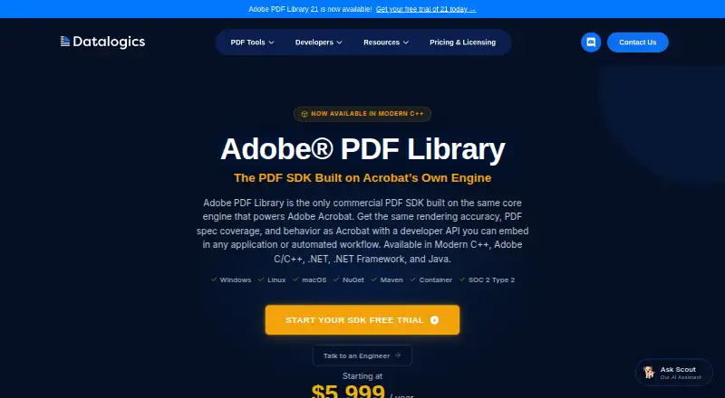Datalogics Adobe PDF Library's website