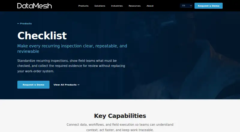 DataMesh Checklist's website