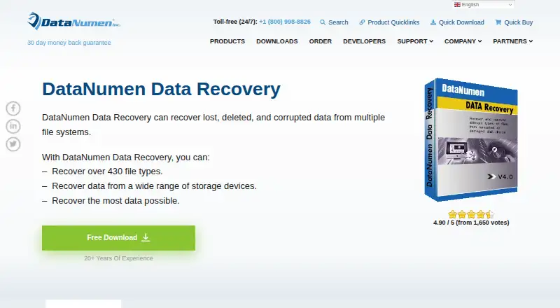 DataNumen Data Recovery's website
