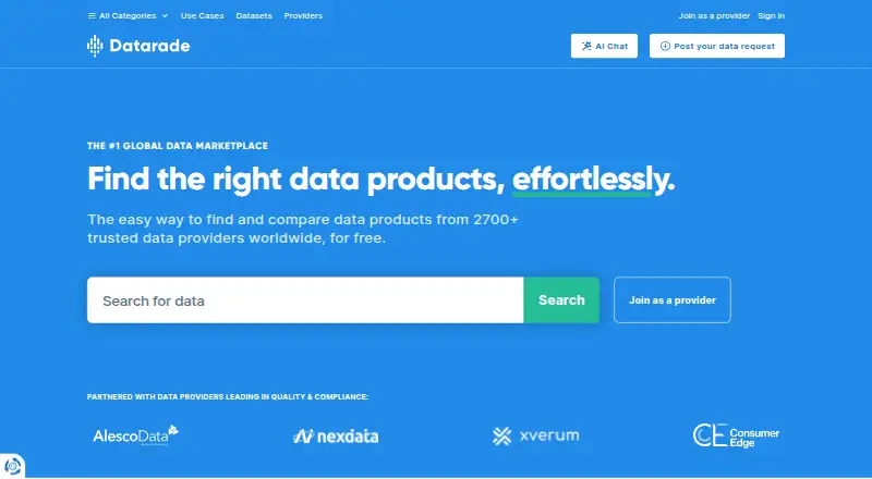 Datarade Marketplace's website