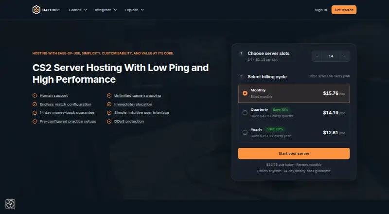 DatHost Counter-Strike 2 Server Hosting's website