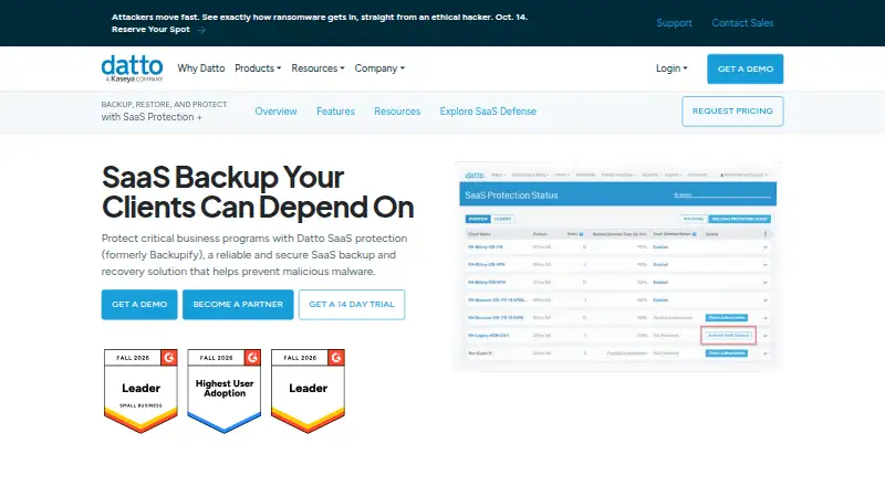 The Datto SaaS Protection homepage