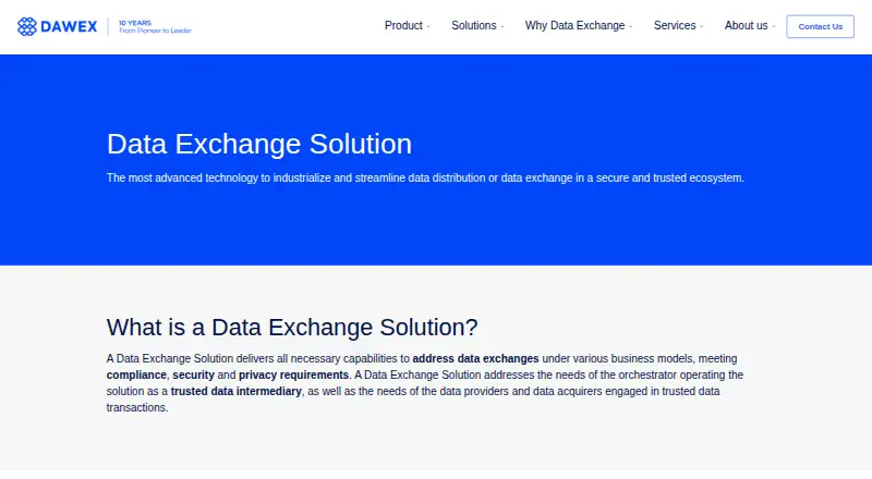 Dawex Data Exchange Solution's website
