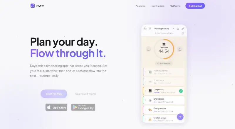 The Daybox homepage
