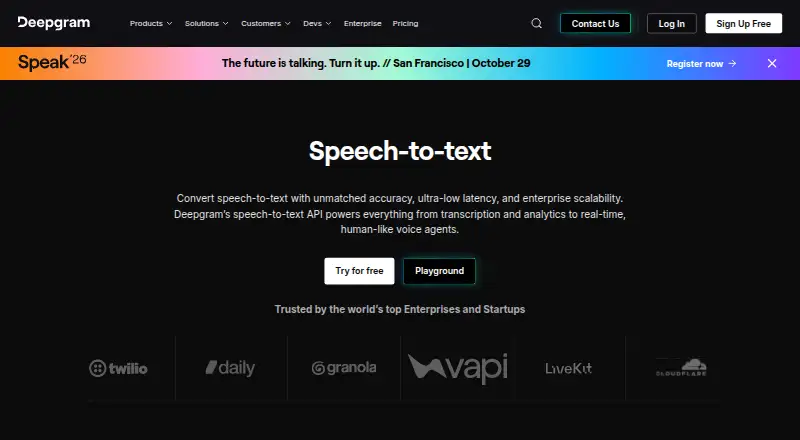 Deepgram Speech-to-Text's website