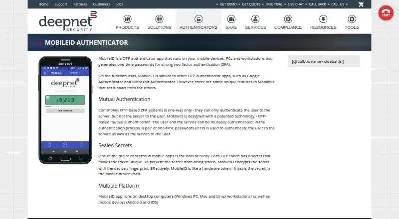The Deepnet MobileID Authenticator homepage