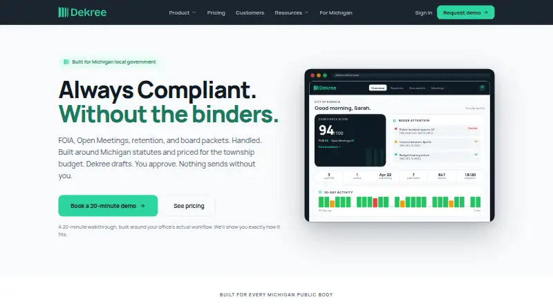 The Dekree homepage