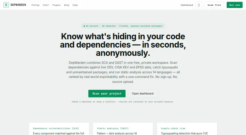 The DepWarden homepage