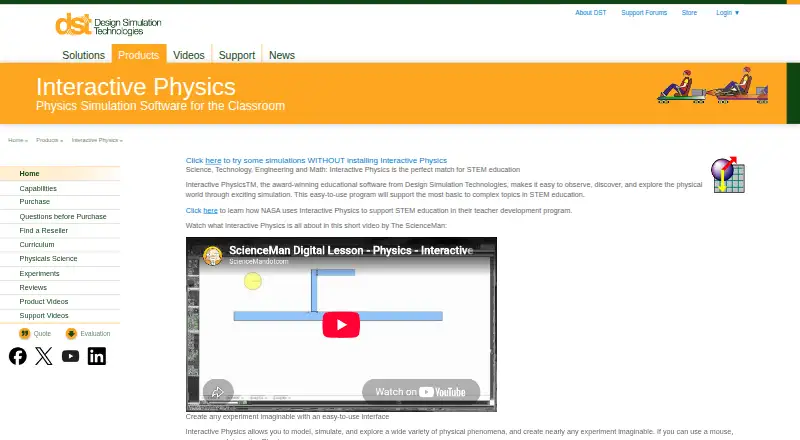 The Interactive Physics homepage