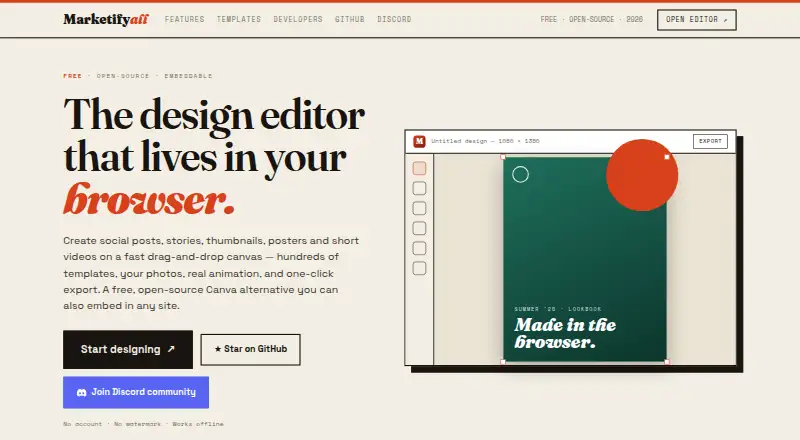The Marketifyall Design Editor homepage