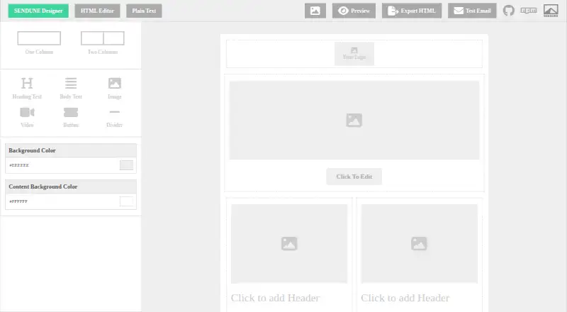 The SENDUNE Email Designer homepage