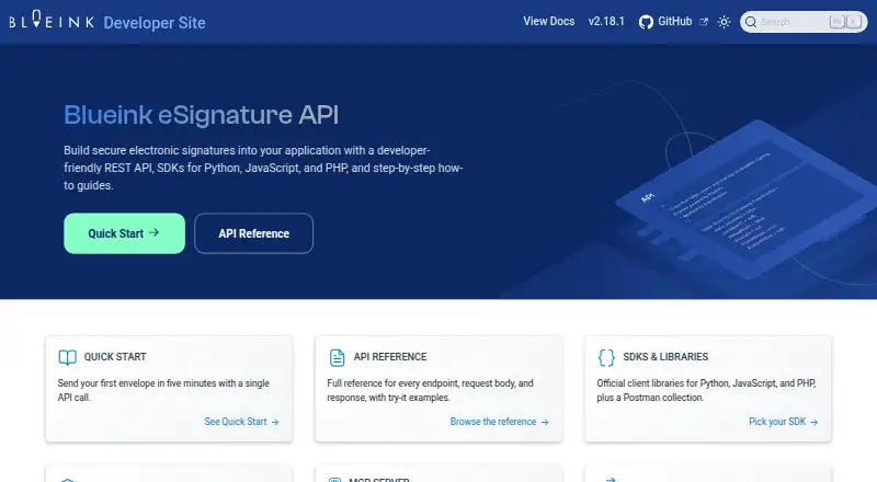 Blueink eSignature API's website