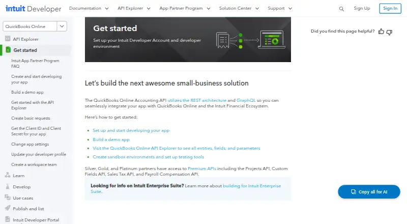 QuickBooks Online Accounting API's website
