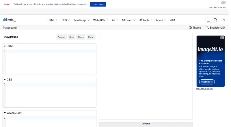 The MDN Playground homepage
