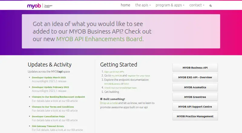 AccountRight API's website