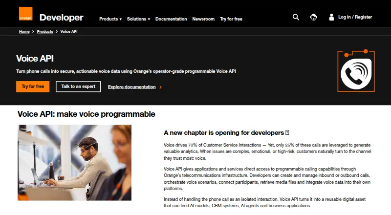 Orange Voice API's website