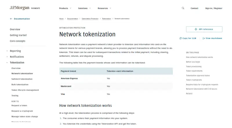 J.P. Morgan Network Tokenization's website