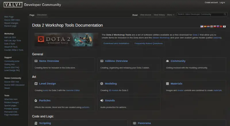The Dota 2 Workshop Tools homepage