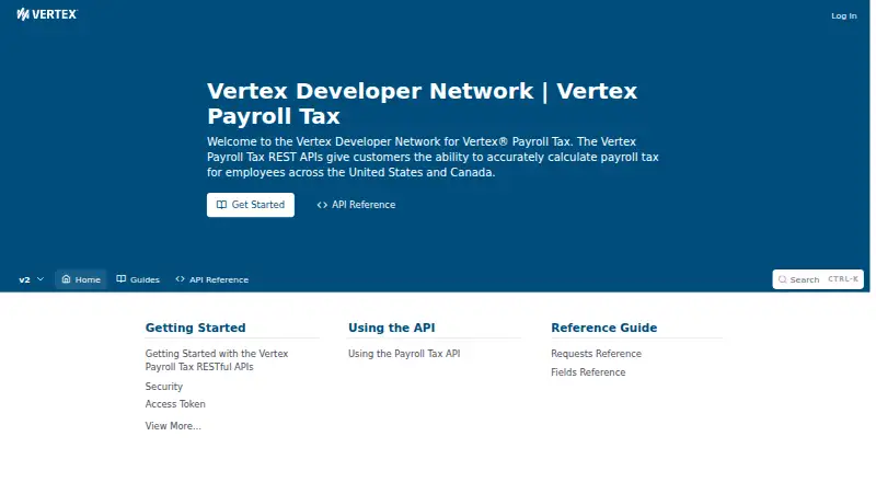 Vertex Payroll Tax's website