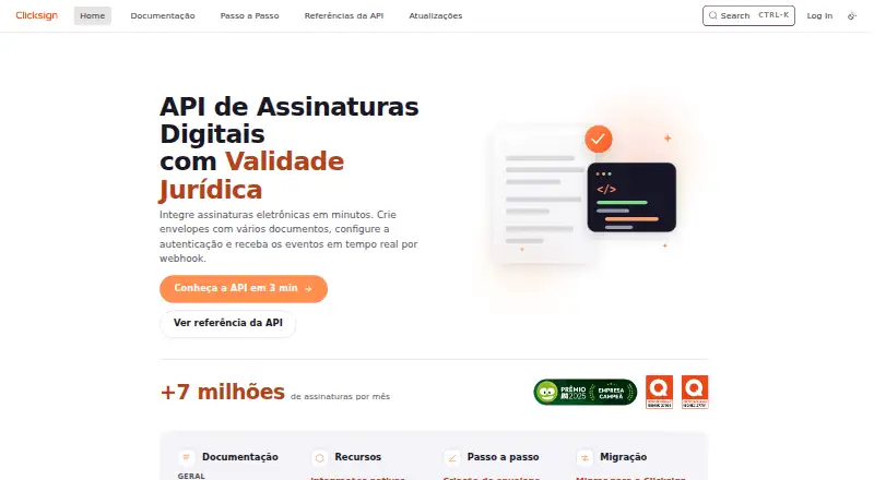 The Clicksign API homepage