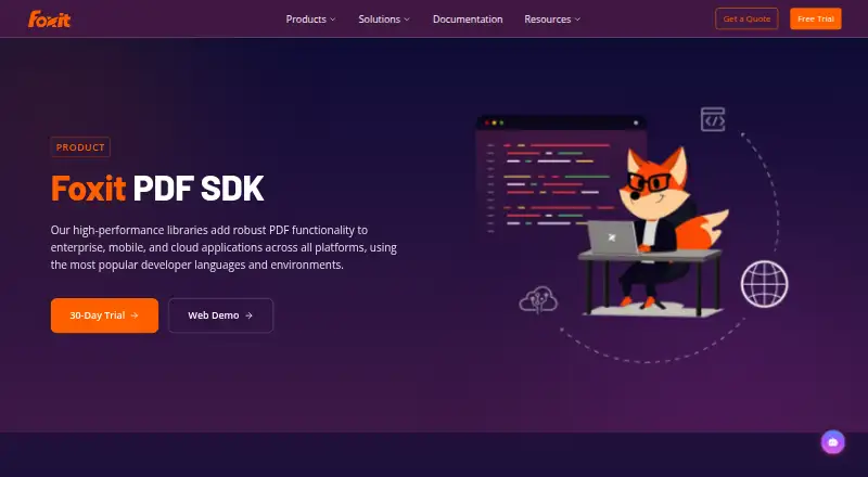 Foxit PDF SDK's website