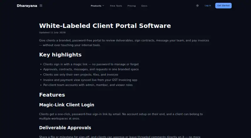 Dharayana Client Portal's website