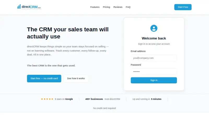 The directCRM homepage