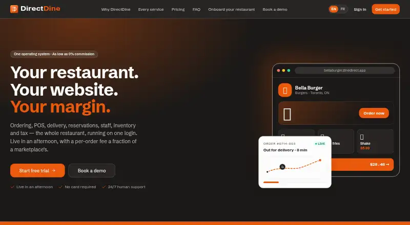 The DirectDine homepage