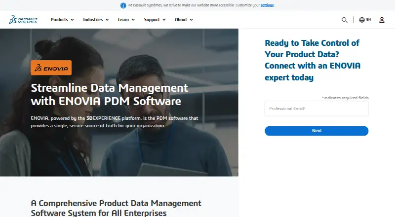 The ENOVIA PDM homepage