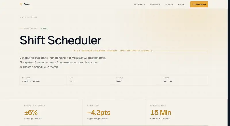 Mise Shift Scheduler's website