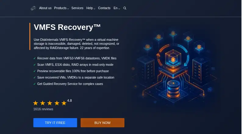 DiskInternals VMFS Recovery's website