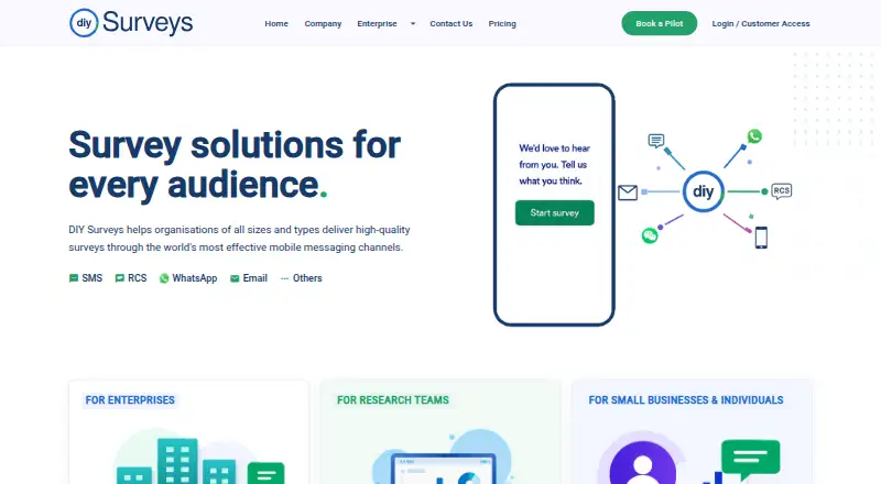 The DIY Surveys homepage