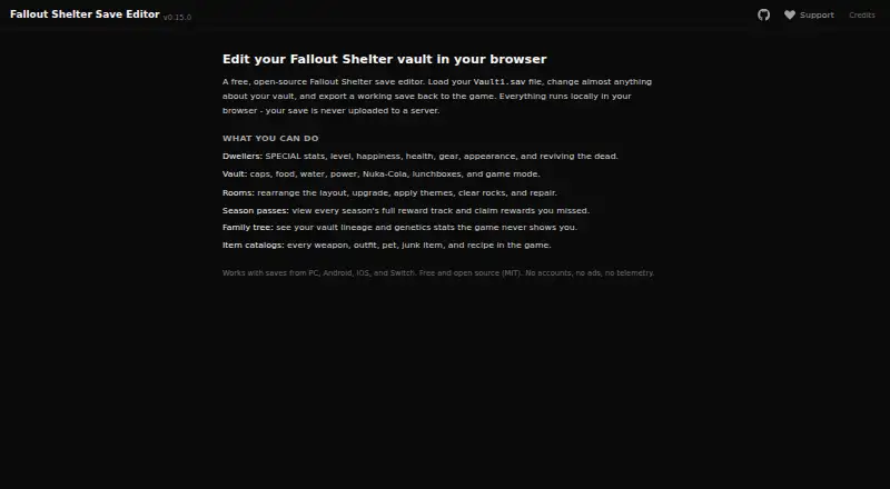 Fallout Shelter Save Editor's website