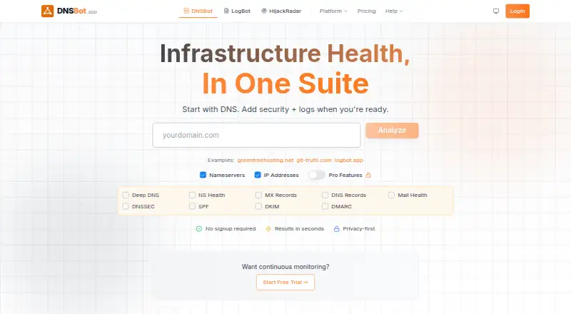 The DNSBot.app homepage