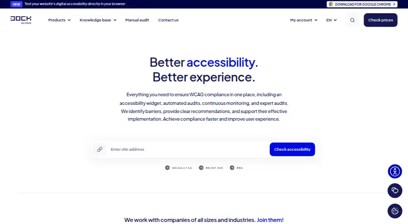 The Dock Accessibility Checker homepage
