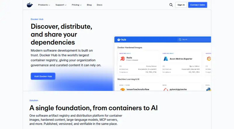 The Docker hub homepage