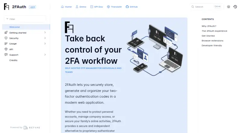 The 2FAuth homepage