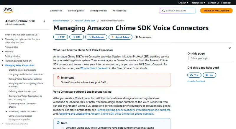 Amazon Chime SDK Voice Connector's website