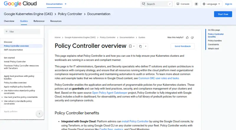 Google Cloud Policy Controller's website