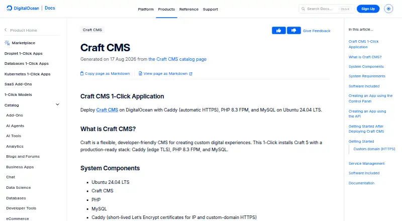 DigitalOcean Craft CMS 1-Click App's website