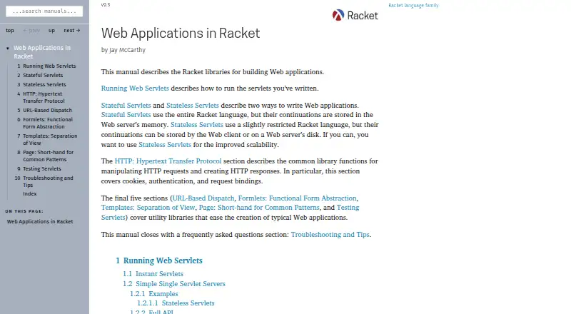 Racket Web Server's website