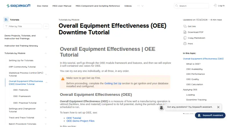Sepasoft OEE Module's website
