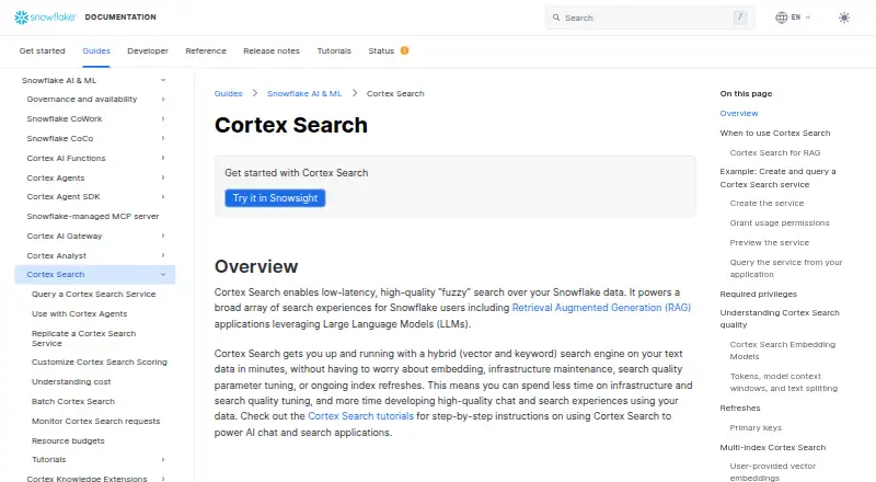 Snowflake Cortex Search's website