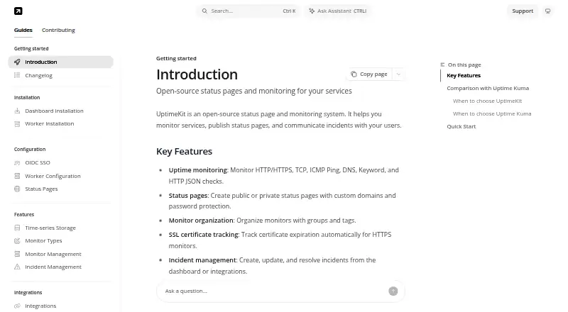 The UptimeKit homepage